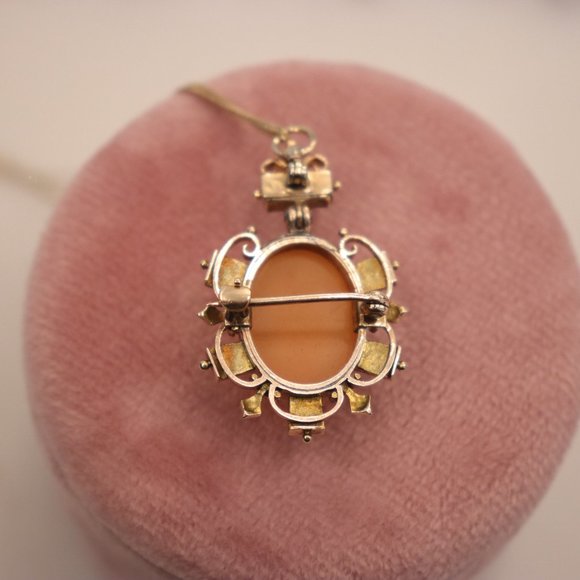 14ky Enamel and Seed Pearl Hard Shell Cameo - Picture 2 of 6